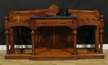 A large late Victorian oak country house entrance hall stand, by Edwards & Roberts, stamped, granite