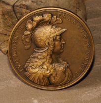 A bronze medalion, struck after a Louis XIV issue of 1674, designed by Francois Varin (1644 - 1705),