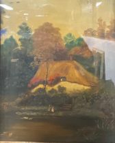 Jarvis Chamberlain Cottage with Figures and Ducks on a Lake signed, oil