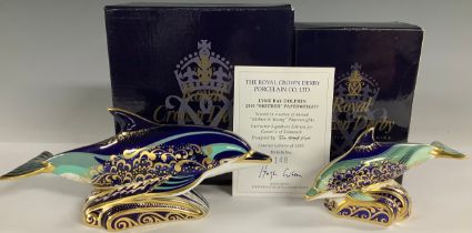 A pair of Royal Crown Derby paperweights, Lyme Bay Dolphin, commissioned by Goviers of Sidmouth,