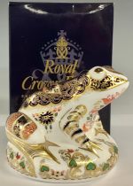 A Royal Crown Derby paperweight, Old Imari Frog, limited edition 2,260/4,500, gold stopper,