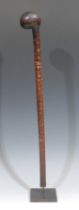 Tribal Art - an African rungu type throwing club, the offset bulbous head with central ridge, the