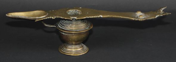 A 19th century Indian bronze lamp, 38cm long