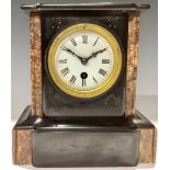 A 19th century French black slate and marble mantel clock, 23cm high, c.1880