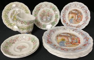 A set of four Royal Doulton Brambly Hedge shaped circular dessert plates, The Four Seasons, three