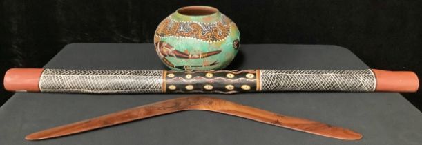 Australia - aboriginal art, Linda Williams, a terracotta hand painted ovoid vase, signed, 16cm; a