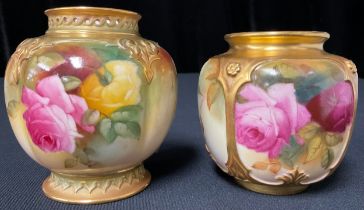 A Royal Worcester lobed ovoid vase, painted with pink roses, picked out in gilt, number 278, H10.54,