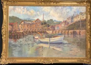 David Noble (20th century) A Quiet Harbour signed, oil on canvas, 60cm x 90cm