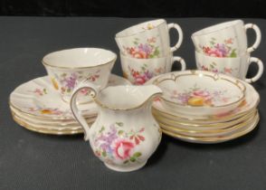 A Royal Crown Derby 'Derby Posies' tea service for four comprising four tea cups, saucers, side