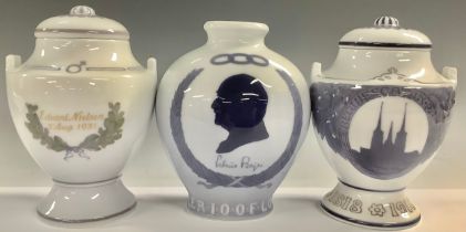 A Royal Copenhagen commemorative urnular vase and cover, 1818 - 1918, With God For Honour And Right,