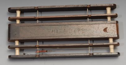 Fishing - an early 20th century rosewood angling companion or tackle winder, bone pegs, Shot &