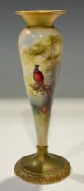 A Royal Worcester tapering cylindrical posy vase, painted by FJ Bray, signed, decorated with