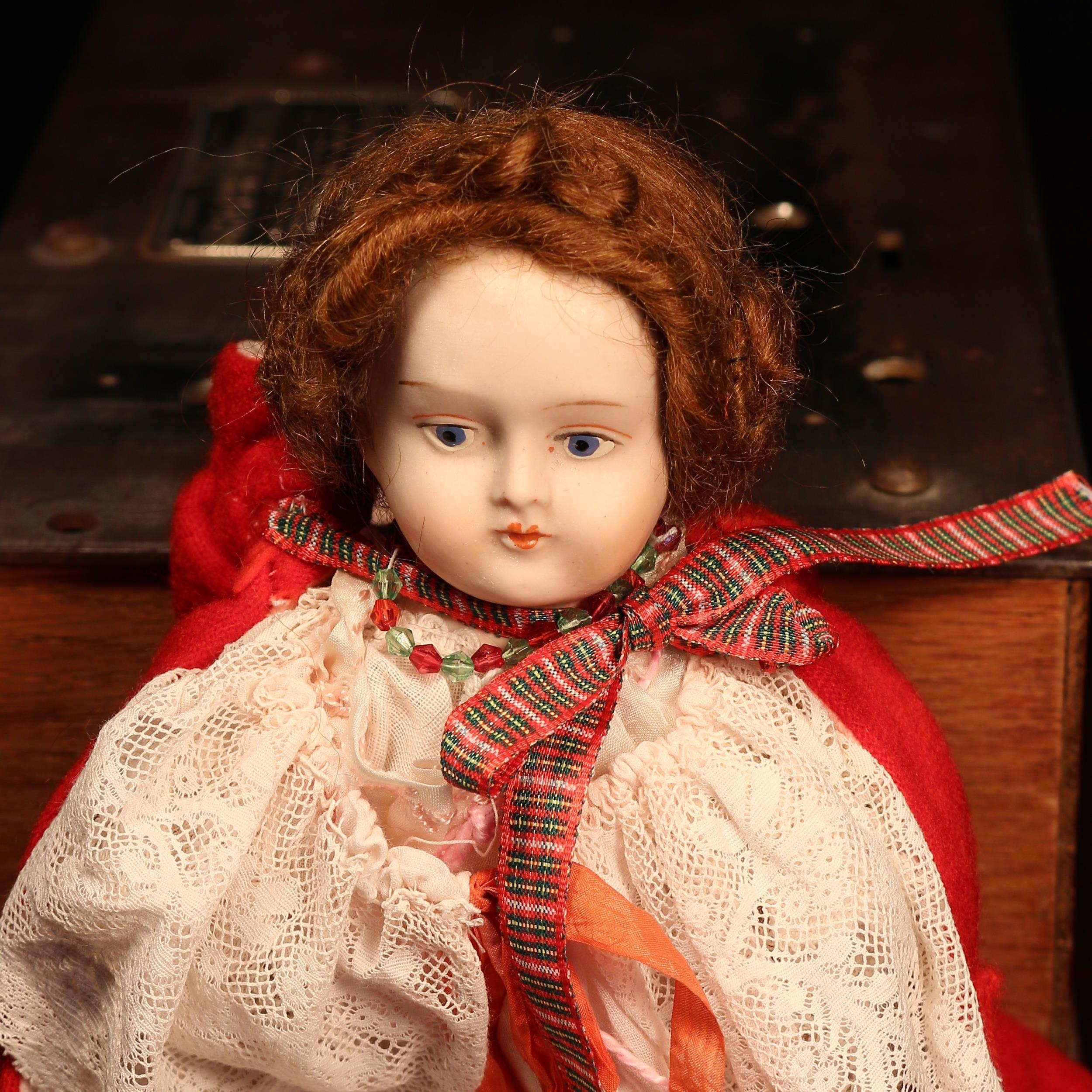 A bisque shoulder head doll, the bisque shoulder head with painted features including brown - Image 2 of 2