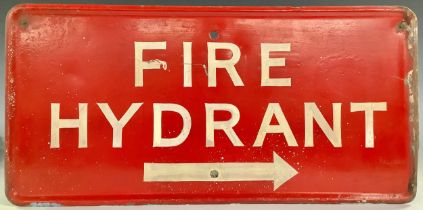A Fire Hydrant painted metal sign, from the Ordenance Depot, Sinfin, double sided, 29cm x 59cm
