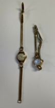 A 9ct gold Cyma lady's cocktail wristwatch; a gold coloured metal Nostrama wristwatch (2)