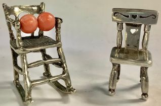 Two miniature 925 silver chairs