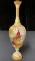 A Royal Worcester slender pedestal bottle vase, painted by AC Lewis, signed, decorated with