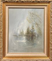 Ben Maile (1922 - 2017) Winter Mist On The Thames signed, oil on canvas, 50cm x 39cm