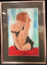 Flo, Contemporary English Portrait of a Red Haired Girl signed, oil pastel, 48cm x 31cm