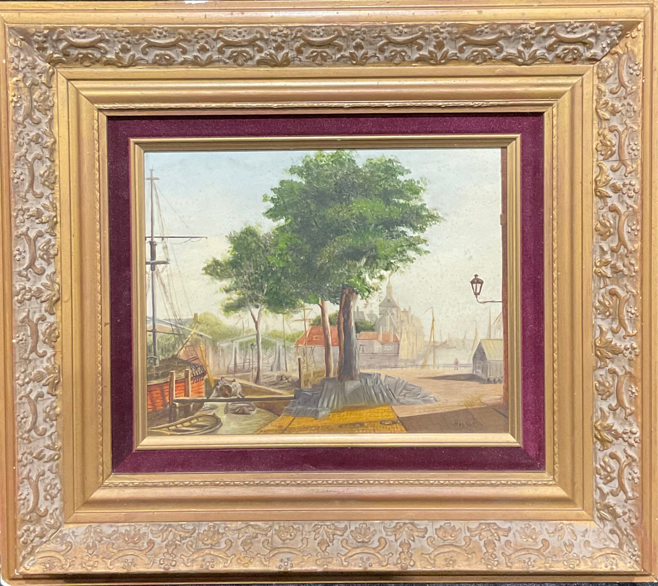Hashof Dutch Harbour Scene signed, oil on board, 19cm x 24cm - Image 2 of 4