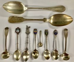 A continental serving spoon, marked 800; other sterling and 800 souvenir and other spoons, qty