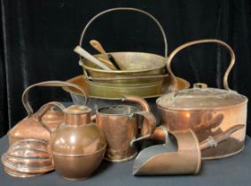 Kitchenalia - a large Victorian oval copper kettle, 33cm high; a large brass bowl, 54.5cm