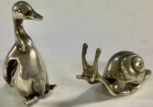 Two miniature silver 925 goose and a snake