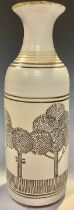 A large stoneware studio pottery monochrome cylindrical vase, by Les Cole, monogrammed, impressed