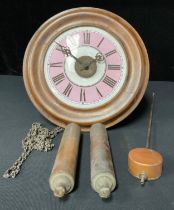 A Victorian Postman's alarm wall clock, with pendulum and weights