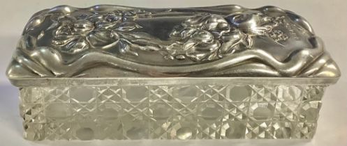 A hallmarked silver and cut glass Art Nouveau box