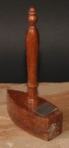 Freemasonry and Friendly Society Interest - an oak Masonic mallet or gavel, the silver coloured