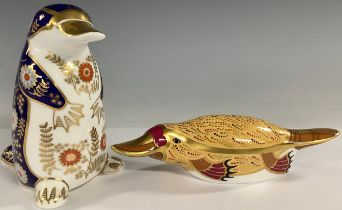 A Royal Crown Derby paperweight, from the Australian Collection, Duckbilled Platypus, a gold