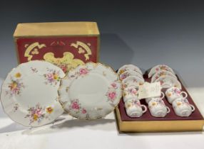 A Royal Crown Derby Posies pattern set of six coffee cups and saucers, boxed; a Posies pattern