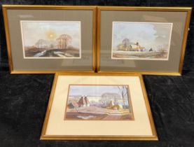 Geoffrey Hall (contemporary) A set of three, late summer landscapes with oast houses signed, dated