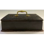 An early 20th century ebonised GPO scribe's box, brass carrying handles, twin-hinged covers,