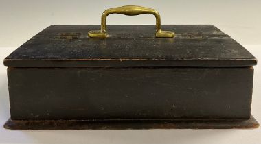 An early 20th century ebonised GPO scribe's box, brass carrying handles, twin-hinged covers,