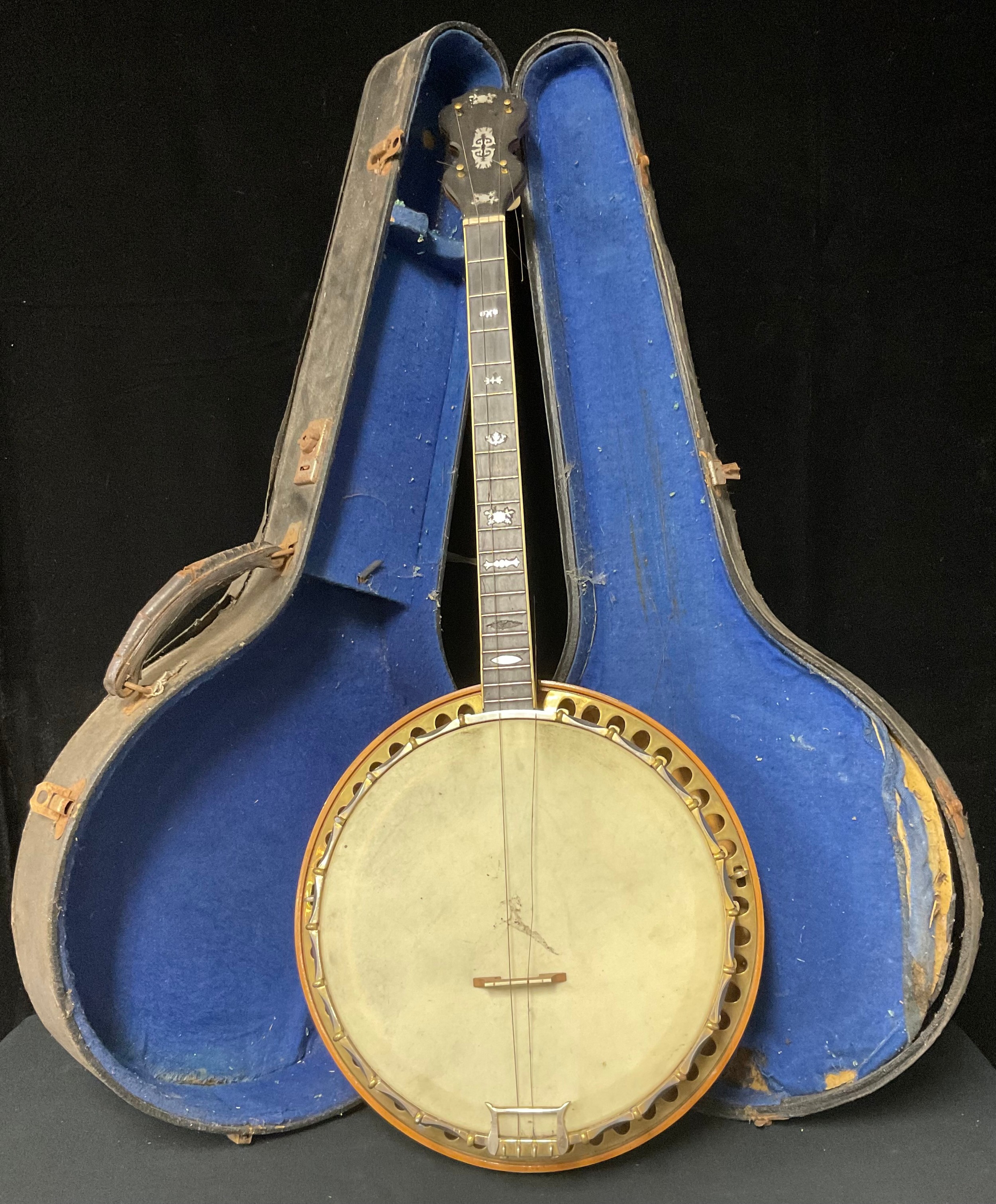 A Barnes & Mullins, London banjo, impressed mark to neck, cased