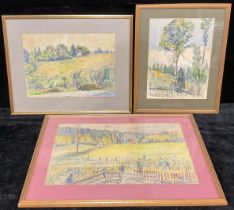 Elizabeth Lamorna Kerr (1904-1990) Rural Landscape signed, mixed media, 29cm x 44cm; others