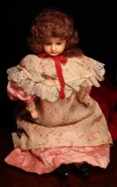 A wax over composition shoulder head doll, the wax over composition shoulder head inset with fixed