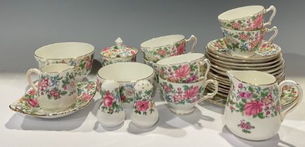 A Crown Staffordshire floral printed part tea set for six