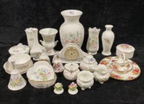 A Royal Albert Old Country Roses pattern side plate, etc; Aynsley Wild Tudor pattern clock, vases,