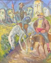 A large impressionist oil, Don Quixote