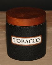 Dunhill - a cylindrical tobacco jar, hardwood cover, 11.5cm high, gilt mark to base