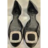 A pair of lady's Roger Vivier black satin Chips Strass Ballerina Flats, adorned with bejewelled