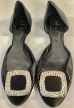 A pair of lady's Roger Vivier black satin Chips Strass Ballerina Flats, adorned with bejewelled