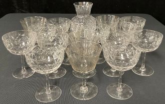 A set of ten cut glass Champagne coupe glasses, c.1910; a set of six acid etched Champagne coupe