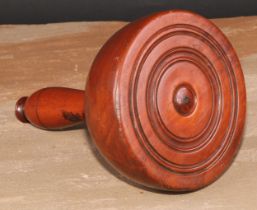 Treen - a 19th century turned walnut Masonic gavel, 13cm diam
