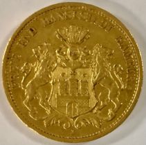 A Hamburg 20 mark gold piece, 1878