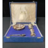 A Mappin and Webb silver plated Christening set, decorated with rabbits