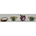 A 9ct gold dress ring set with a single faceted amethyst, flower head bezel, size P, marked 375, 3.